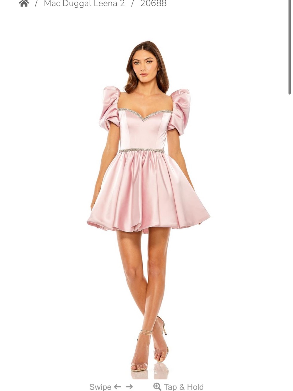 Mac Duggal Pink Satin Puff-Sleeve Mini Dress with Crystal Accents